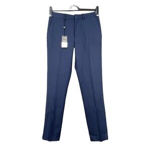 NWT TOPMAN Skinny NAVY Textured Twill FLAT FRONT Straight TROUSERS PANTS 30x31